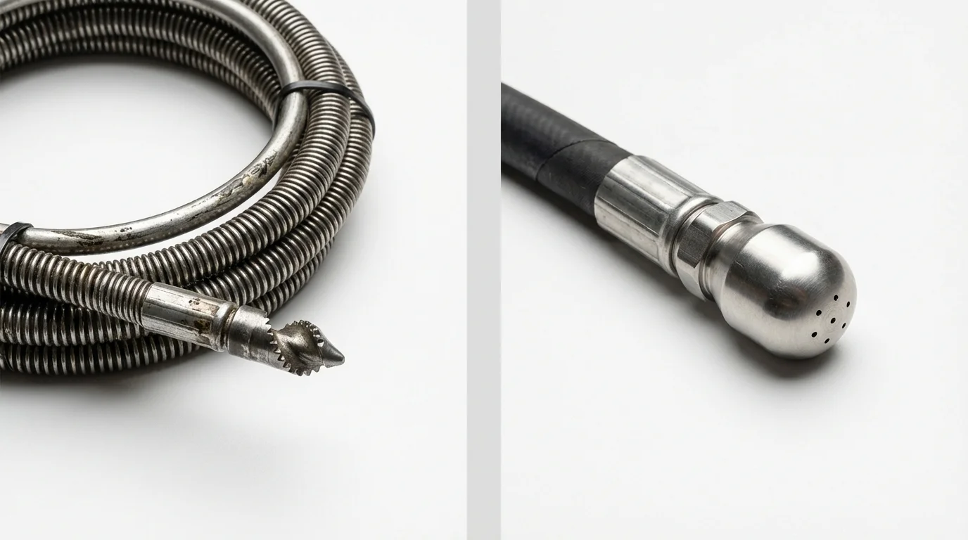 Drain snake cable and hydro jetting nozzle used for drain cleaning in King, NC