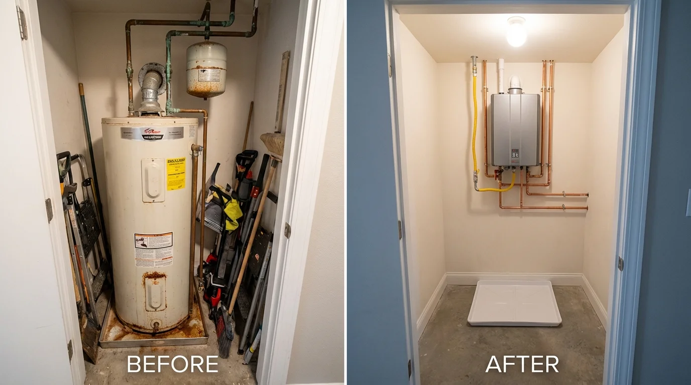 Tank water heater versus wall-mounted tankless unit comparison for King, NC homeowners