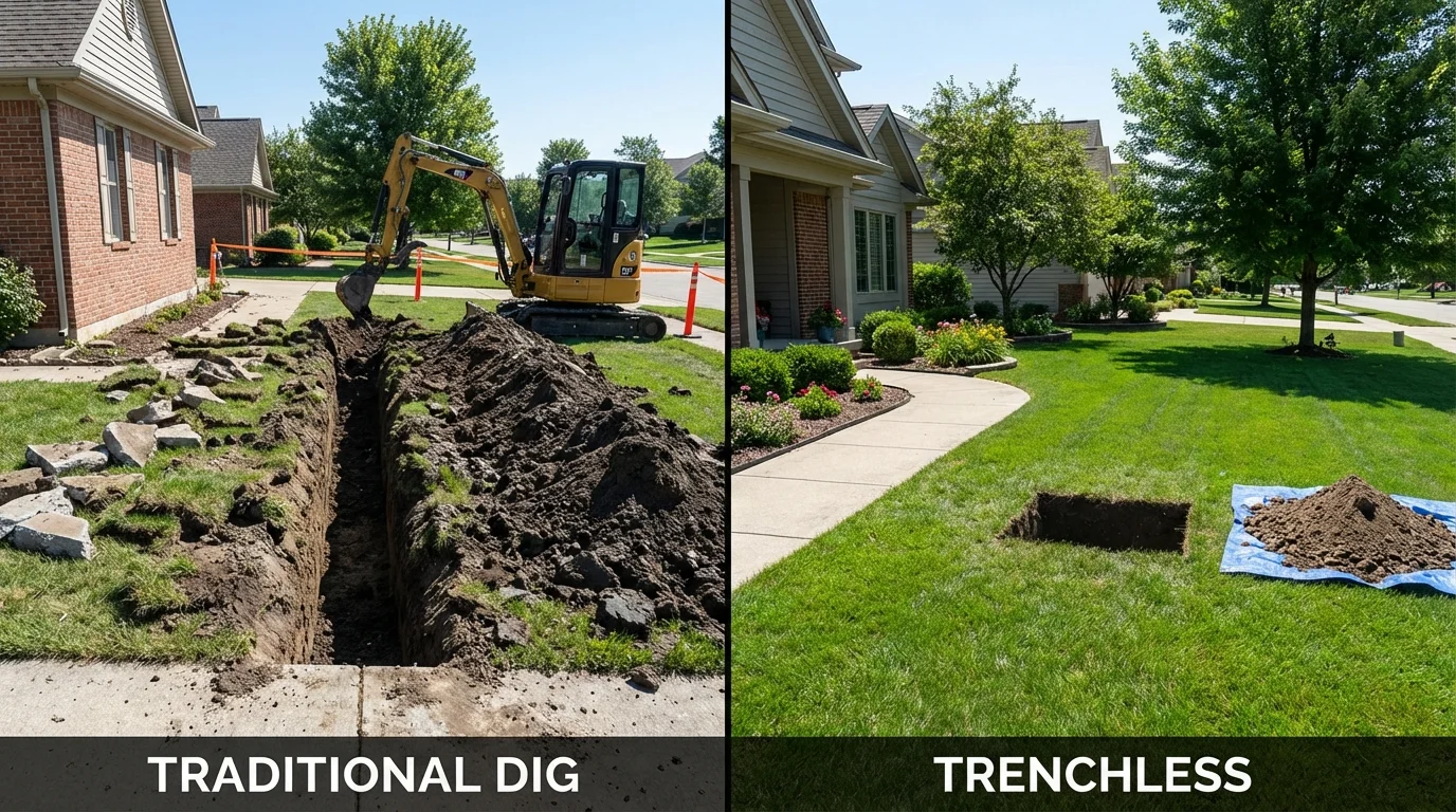 Trenchless sewer repair with minimal yard damage versus traditional excavation in King, NC